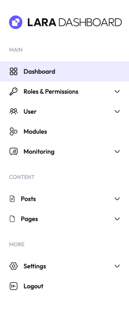Menus in Lara Dashboard