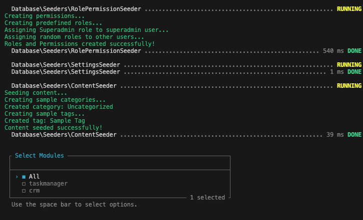 Artisan migrate run command | Lara Dashboard